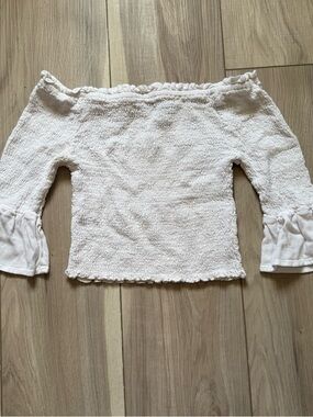 Kendall & Kylie Ivory Smocked Off-Shoulder crop top